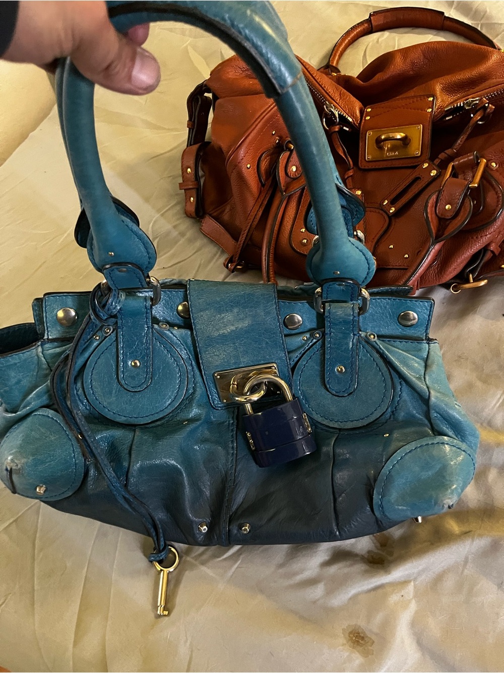 Chloe purses Teal and Brown Leather Shoulder Bag Set with Gold Hardware - Picture 7 of 12